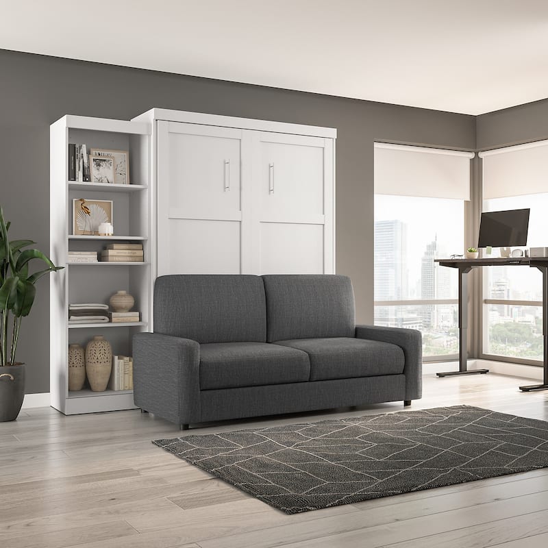 Queen Murphy Bed with Sofa and Shelving Unit (96W)