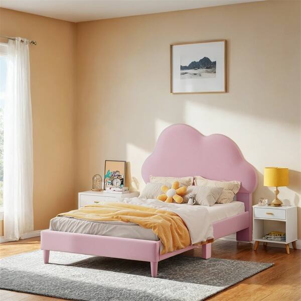 slide 2 of 15, Twin Size Upholstered Cloud-Shape Bed,Velvet Platform Bed w/Headboard