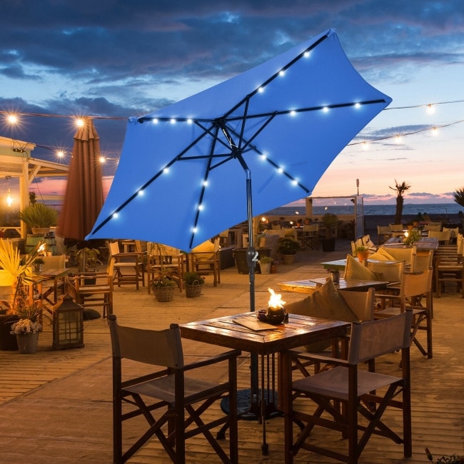 9-Foot Solar LED Patio Market Umbrella with Tilt Adjustment and Crank Lift
