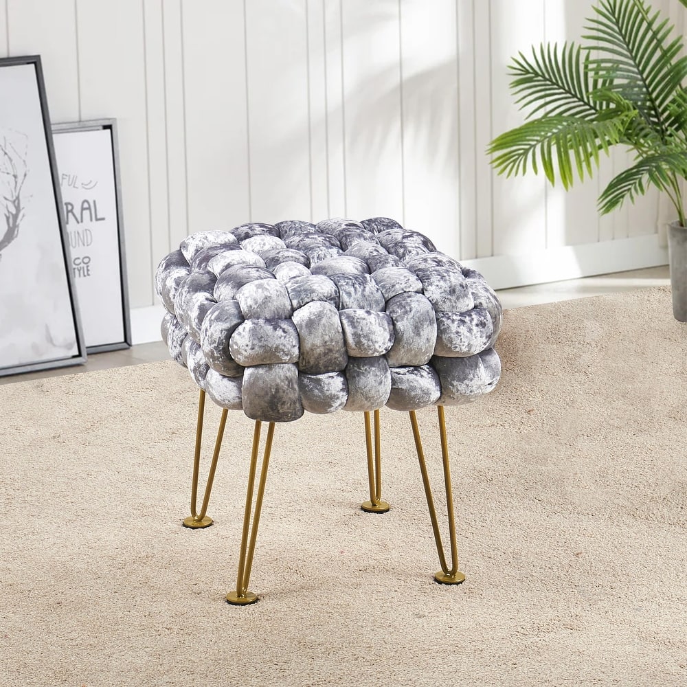 Home Soft Things Crushed Velvet Pouf Stool Ottoman