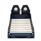 preview thumbnail 6 of 26, Wood Twin Size Race Car Platform Kids Bed Frame with LED Lights, Upholstered Backrest and Safety Rails for Bedroom, Blue