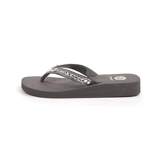 silver yellow box flip flops