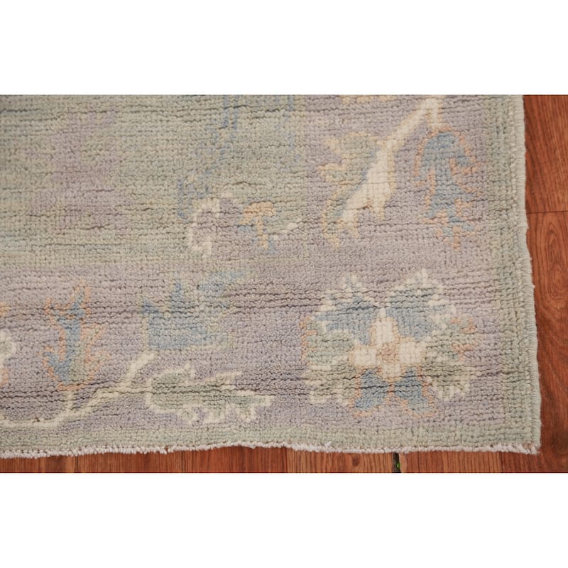 Hand Knotted Oriental 100% Wool Carpet Transitional Floral Green Oushak Runner Rug - 11' 9'' X 3' 1''