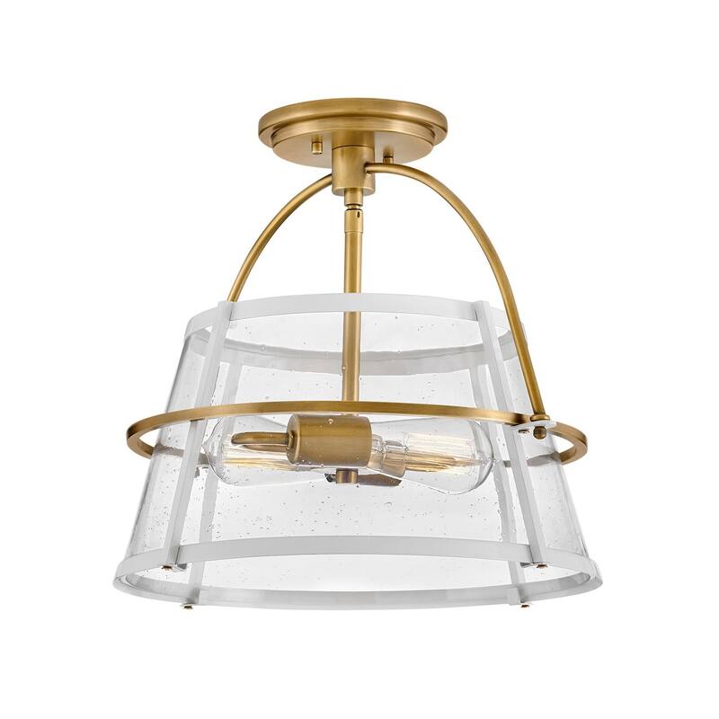 Hinkley Lighting 38111 Tournon 2 Light 15" Wide Semi-Flush Ceiling - Heritage Brass / Polished White
