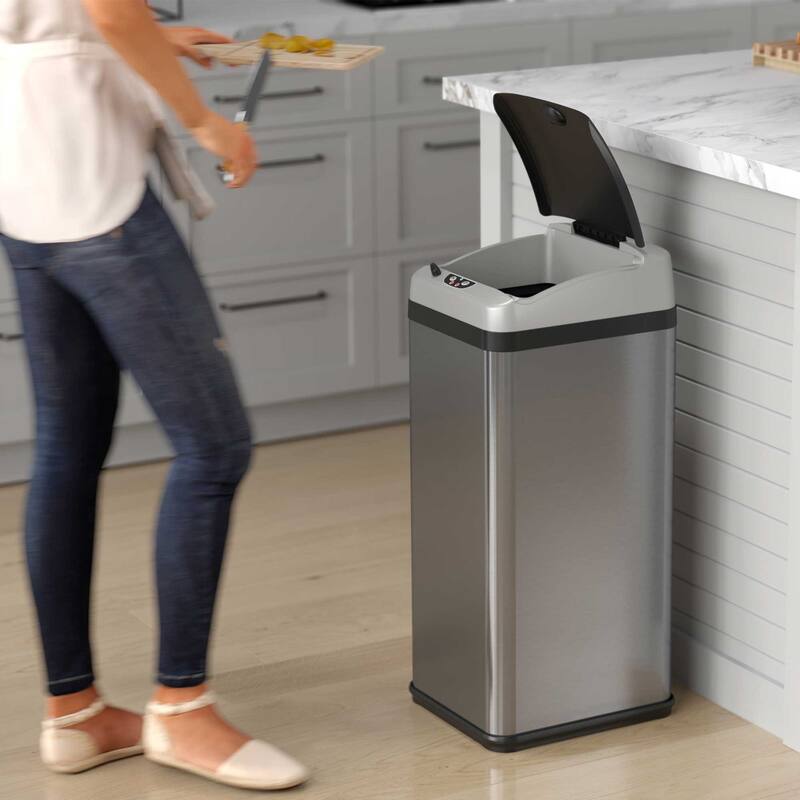 iTouchless 13 Gal Platinum Stainless Steel Sensor Kitchen Trash Can