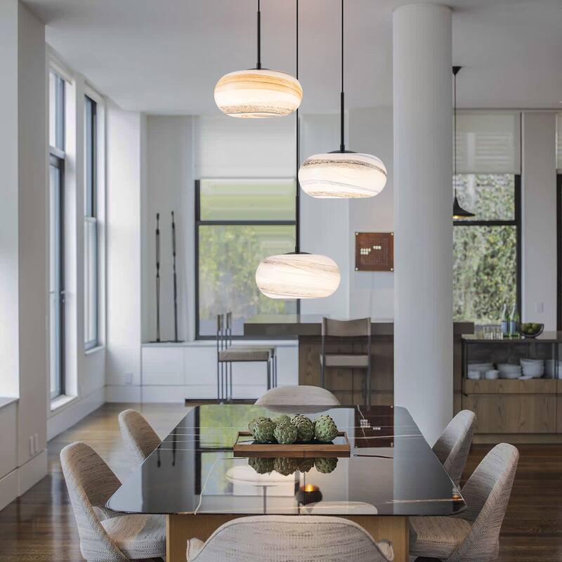 3-Light Cluster Coastal LED Chandelier, Colored Glass Kitchen Island Pendant Light - Black