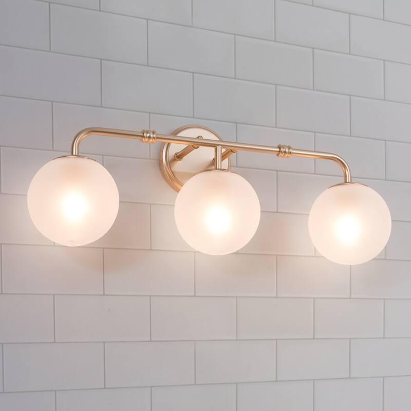 Siya Modern 3-Light Frosted Glass Bathroom Vanity Lights Romantic Gold Statement Wall Sconces Dimmable - L24.5"x W7.5"x H 10" - Gold-3 light