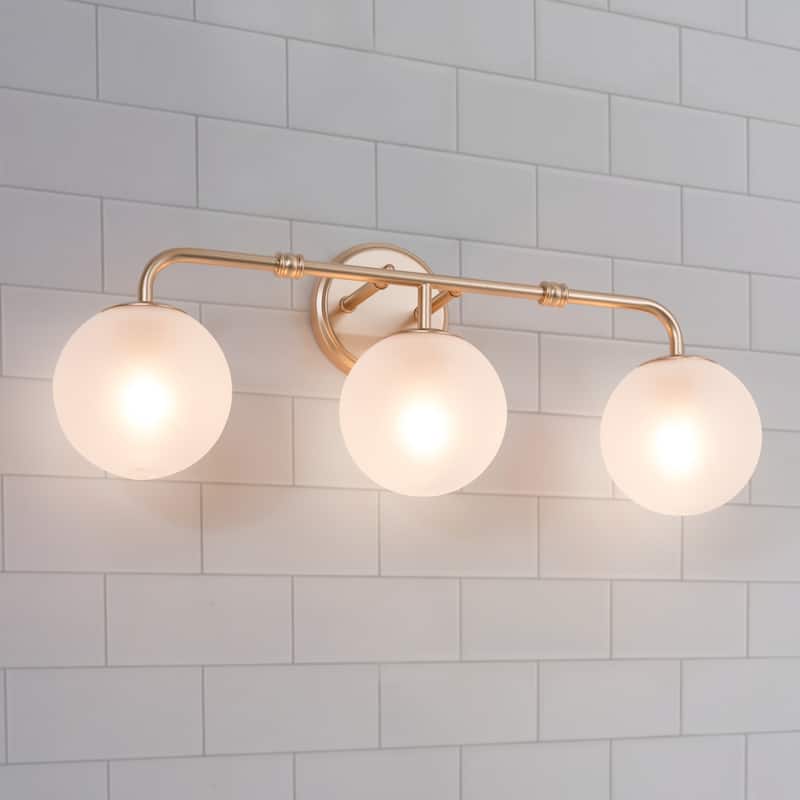 Siya Modern 3/2/1 Frosted Glass Bathroom Vanity Lights Romantic Gold Statement Wall Sconces - Gold-3 light
