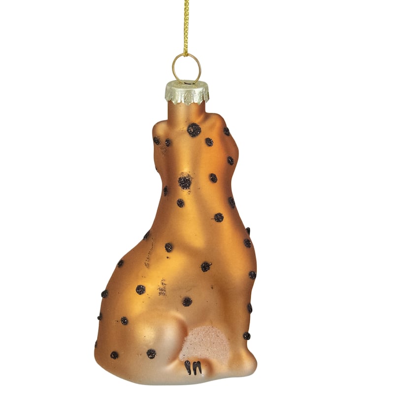 Standing Leopard Glass Christmas Ornament - 4" - Black and Orange