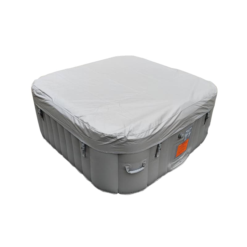 ALEKO Square Inflatable Jetted 4 Person Hot Tub Spa With Cover - Gray