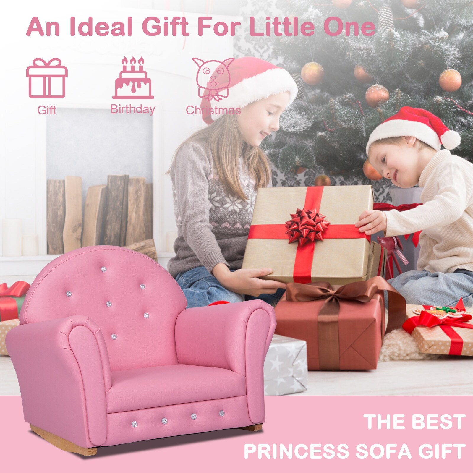 Kinbor Baby Kids Sofa, High-Back Kids Armrests, Children Armrest Rocking  Chair with Wooden Construction and Legs
