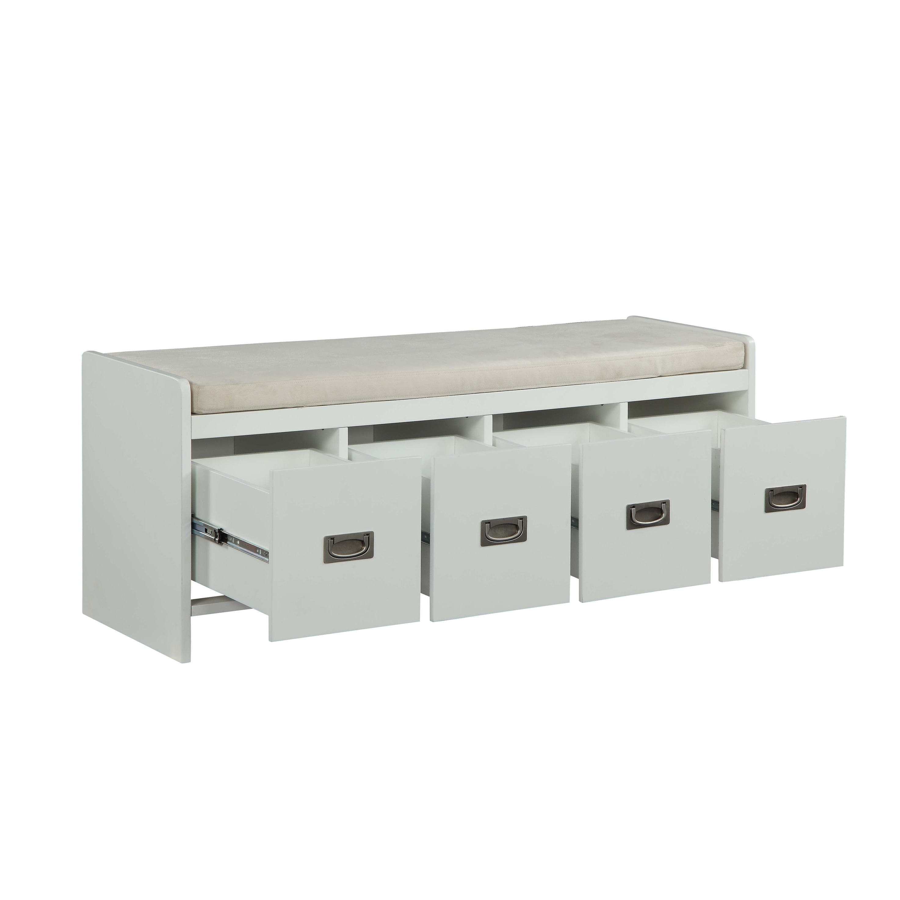Storage Bench With Fabric Upholstery And White Finish For Functional Decor