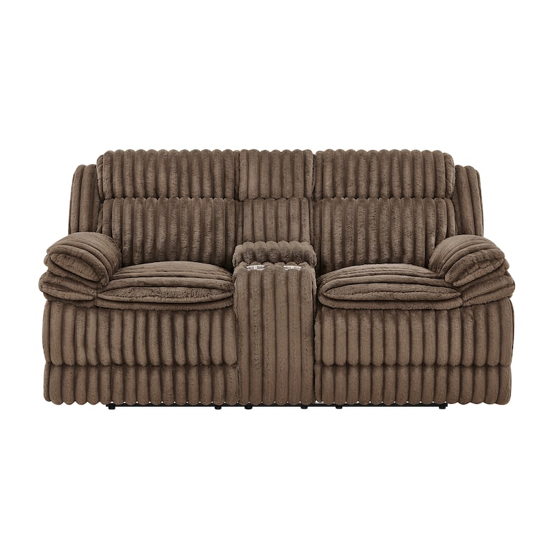 Roundhill Furniture Ardello Manual Reclining Loveseat with Wide-Wale Corduroy Upholstery and Storage Console, Chocolate