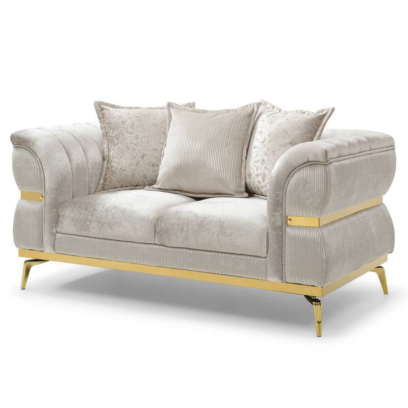 Furniture of America Sawer Glam Beige Upholstered Loveseat with Stainless Steel Frame