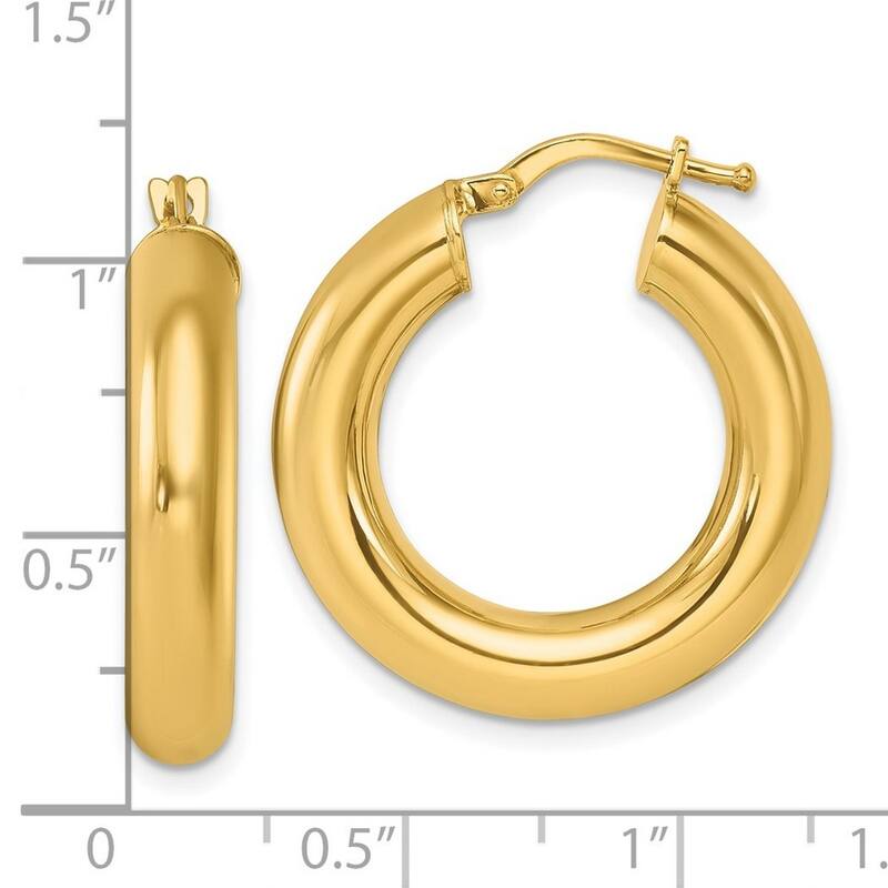 Curata 14k Yellow Gold Polished Round Tube Hoop Earrings - 26.6x25.2mm
