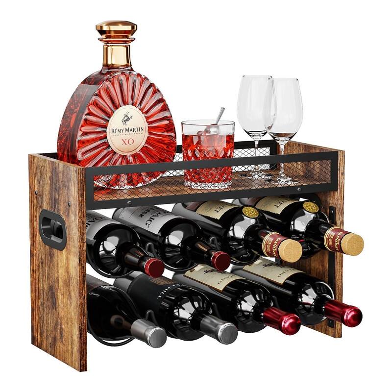 Wine Rack - 11.8"D x 7.4"W x 17.4"H - Country Brown