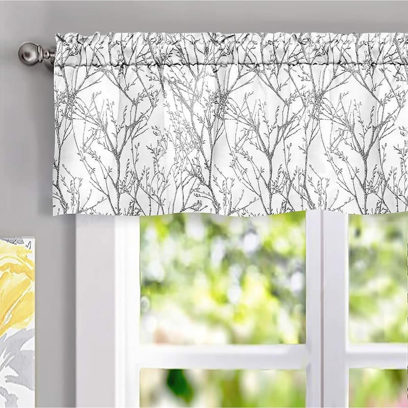 DriftAway Tree Branch Abstract Ink Printing Lined Thermal Insulated Window Curtain Valance Rod Pocket Single 52 x 14 - 52" width x 14 " length - Grey
