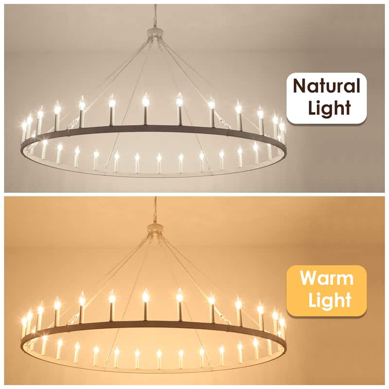 Vyolette 60 in. 30-Light Extra Large Farmhouse Round Wagon Wheel Chandelier, Classic Dining Room Living Room Chandelier