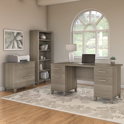 Somerset 60W Office Desk with Cabinet and 5 Shelf Bookcase