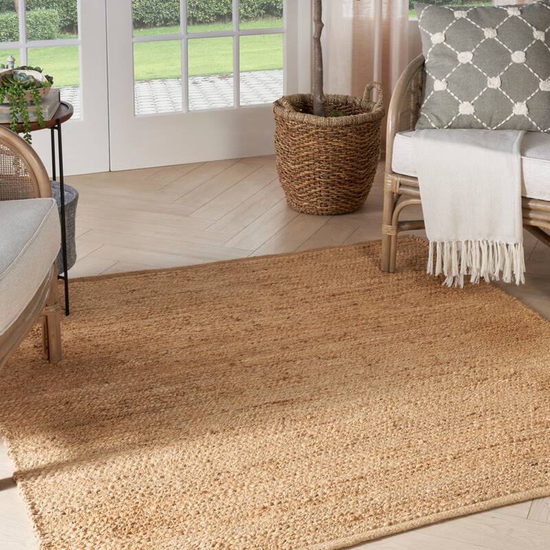 Nourison Natural Jute Indoor only Solid Area Rug - 5' x square - Bleached