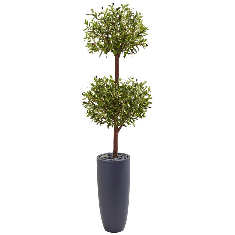 Artificial Olive Tree 6ft Southwestern Decor Topiary Tree with Planter & Rocks - Green - 51-60 Inches
