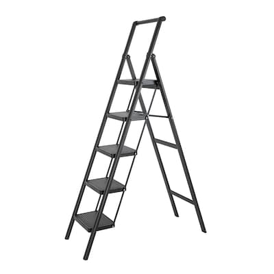 Black 5 Step Stool Folding Step Stool with Handrails