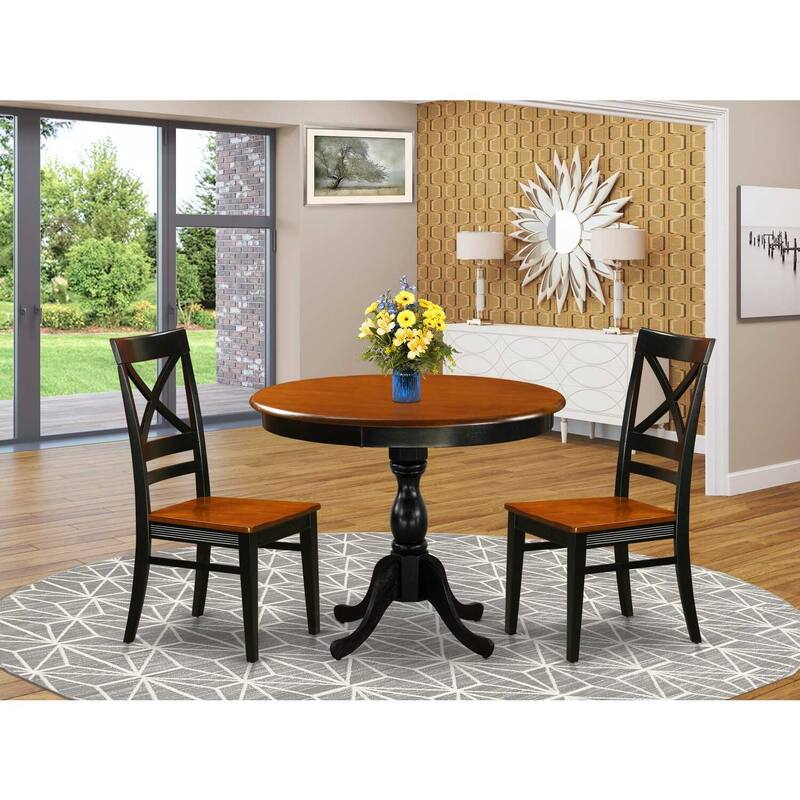 3-Piece Black and Cherry Finish Solid Wood Top - Dining Room Set - Seats-4