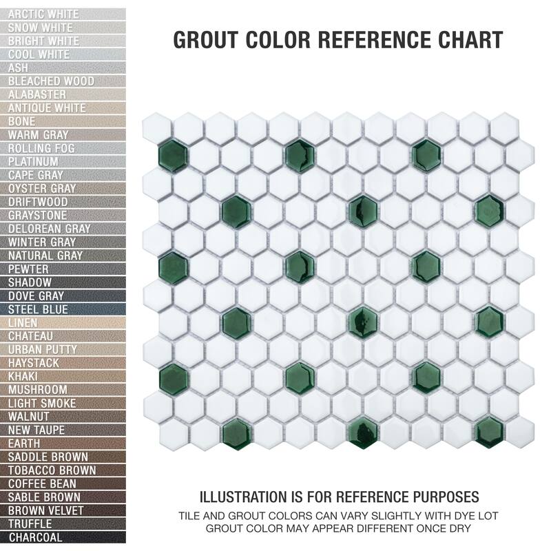 Merola Tile Metro Ion 1" Hex Emerald Dot w/Glossy White 10-1/4" x 11-7/8" Porcelain Mosaic Floor and Wall Tile