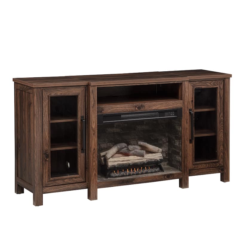 Darcel Walnut Console with Electric Fireplace