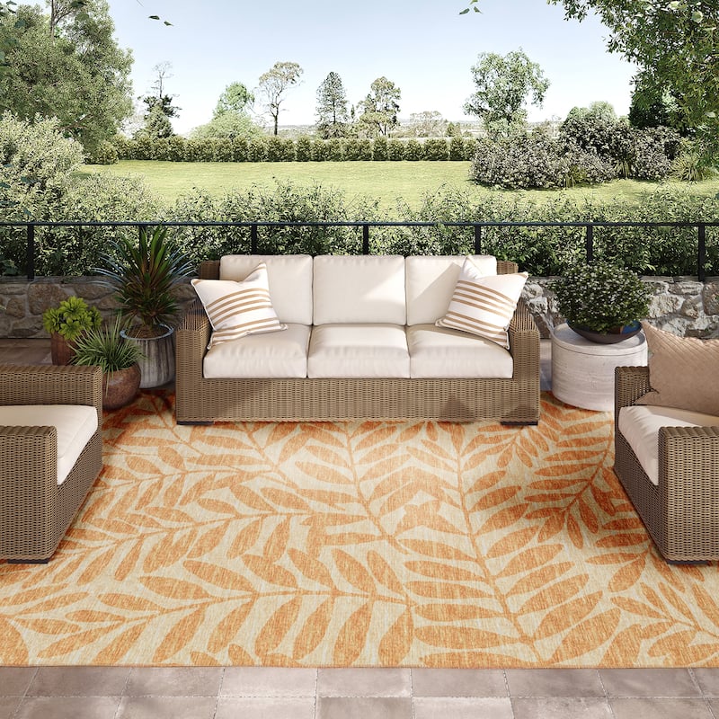 Indoor/ Outdoor Addison Yuma Foliage Motif Washable Area Rug - 5' x 7'6" - Gilded