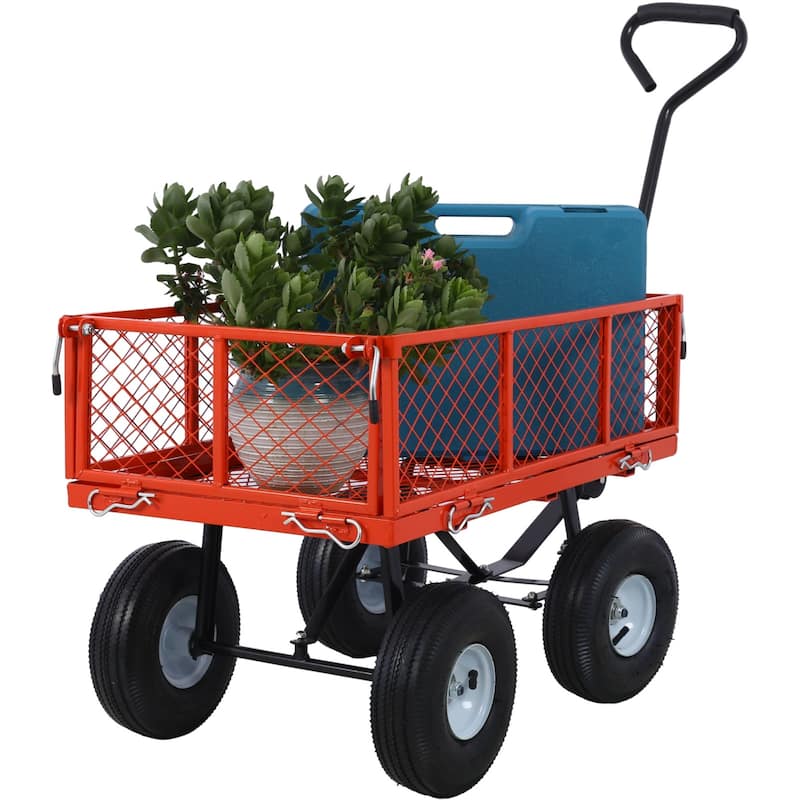 Outdoor multifunction utility cart with 550 lbs capacity and 10-inch tires - Red