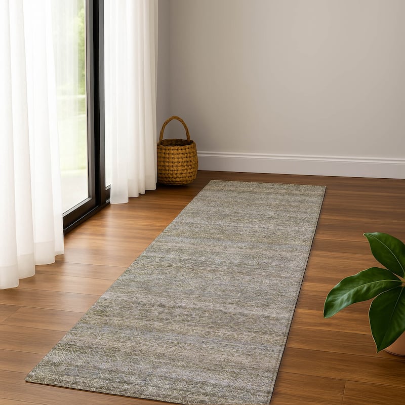 Premium Washable Super Soft Boho Stripes Mayfield Rug - Khaki - 2'3" x 7'6"
