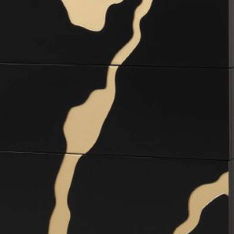 Goldie 5 Drawer Tall Dresser Chest, Black and Gold Wood, Bedroom Storage