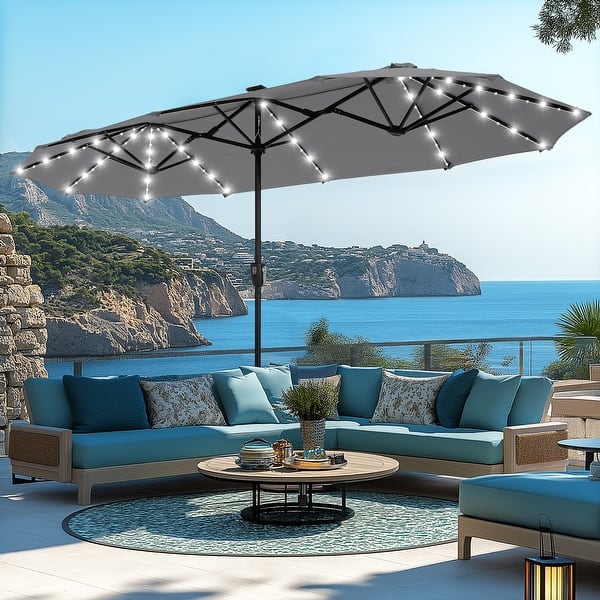 bed bath and beyond patio umbrella with lights MAISON ARTS 13ft Double -Sided Crank Patio Umbrella Extra Large with LED  Colorful Lights