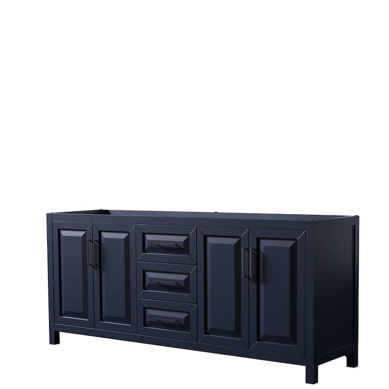 Daria 80-inch Double Vanity, No Top, No Mirror - Dark Blue, Black Trim, No Top