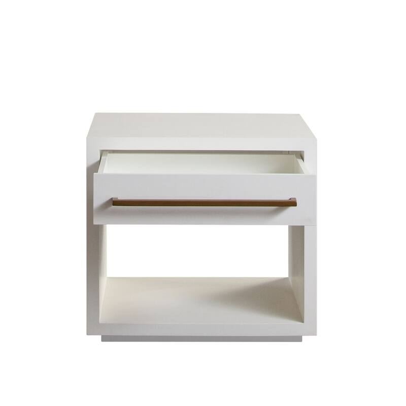 Ceny Side End Table, 1 Drawer, 26 Inch White Solid Mango Wood