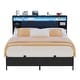 preview thumbnail 16 of 75, Bed Frame with Charging Station and RGB LED Lights, Sturdy Platform Bed with Storage Headboard, Black - Full