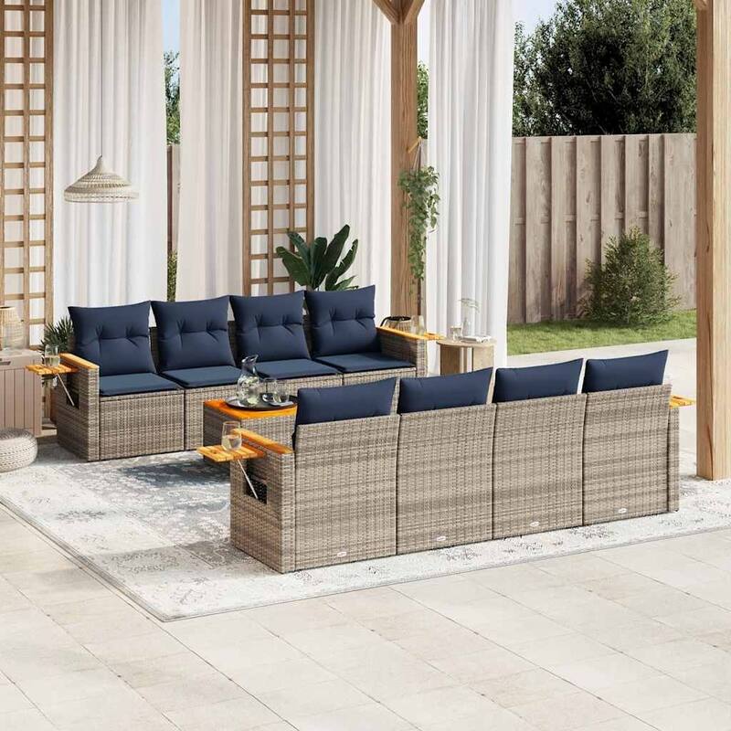 vidaXL 9 Piece Patio Sofa Set with Cushions Grey Poly Rattan (US only) - 92.1x33.5x86.6