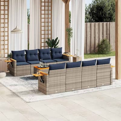 vidaXL 9 Piece Patio Sofa Set with Cushions Grey Poly Rattan (US only) - 92.1x33.5x86.6