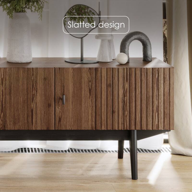 Living Skog Chelsea Brown TV Stand Fits for TV's up to 65 in. with Slatted Design and Wood Legs