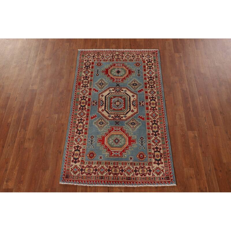 Light Blue Kazak Accent Rug Hand-Knotted Wool Carpet - 3'0"x 5'1"