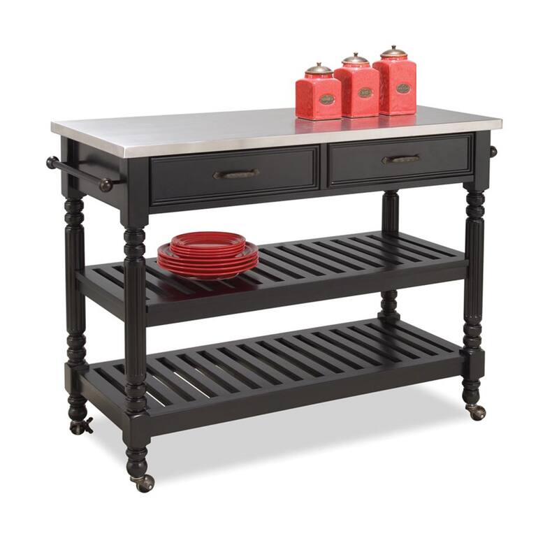 Homestyles General Line Black Mobile Kitchen Cart with Stainless Steel Top - Wood - Kitchen Cart