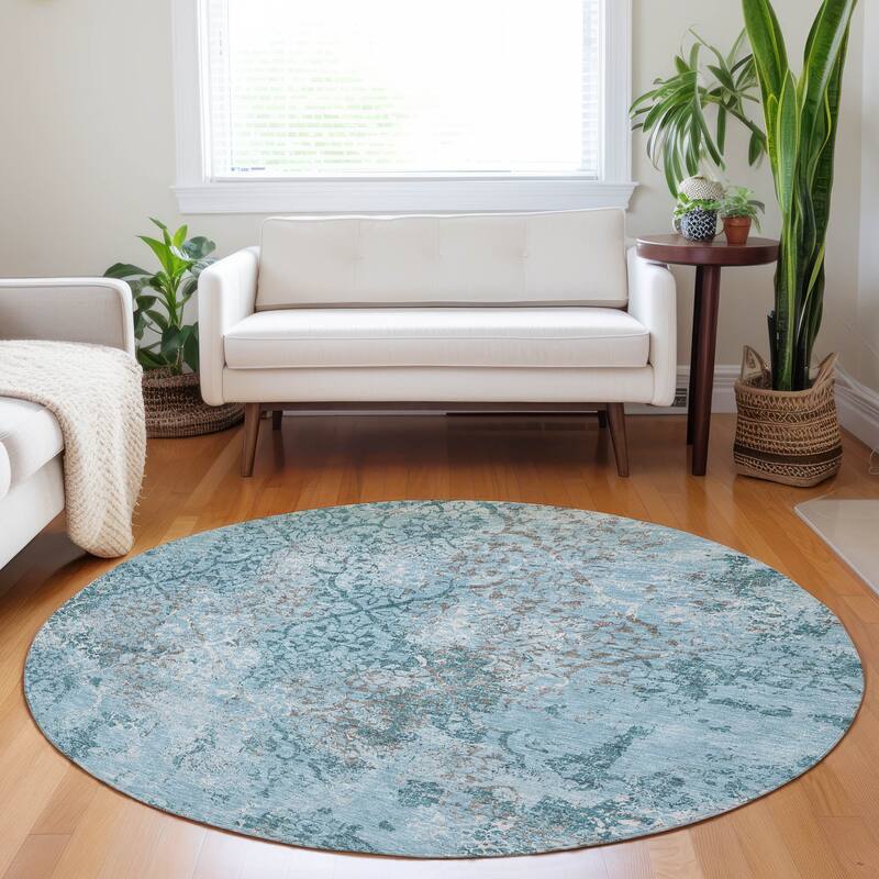 Premium Washable Super Soft Vintage Trellis Mayfield Rug - Teal - 8' x 8' - Round