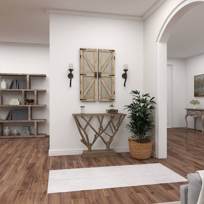 Brown Metal Studded Pillar Scroll Wall Sconce - 6 x 5 x 20