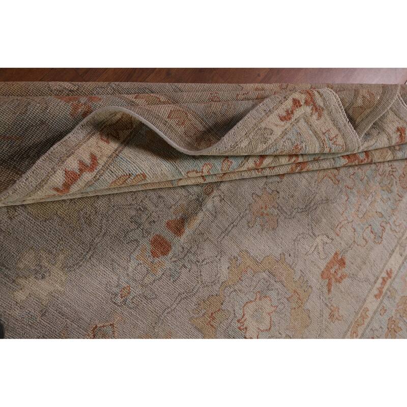 Vegetable Dye Oushak Area Rug Hand-Knotted Floral Beige Wool Carpet - 7'11" x 10'2"