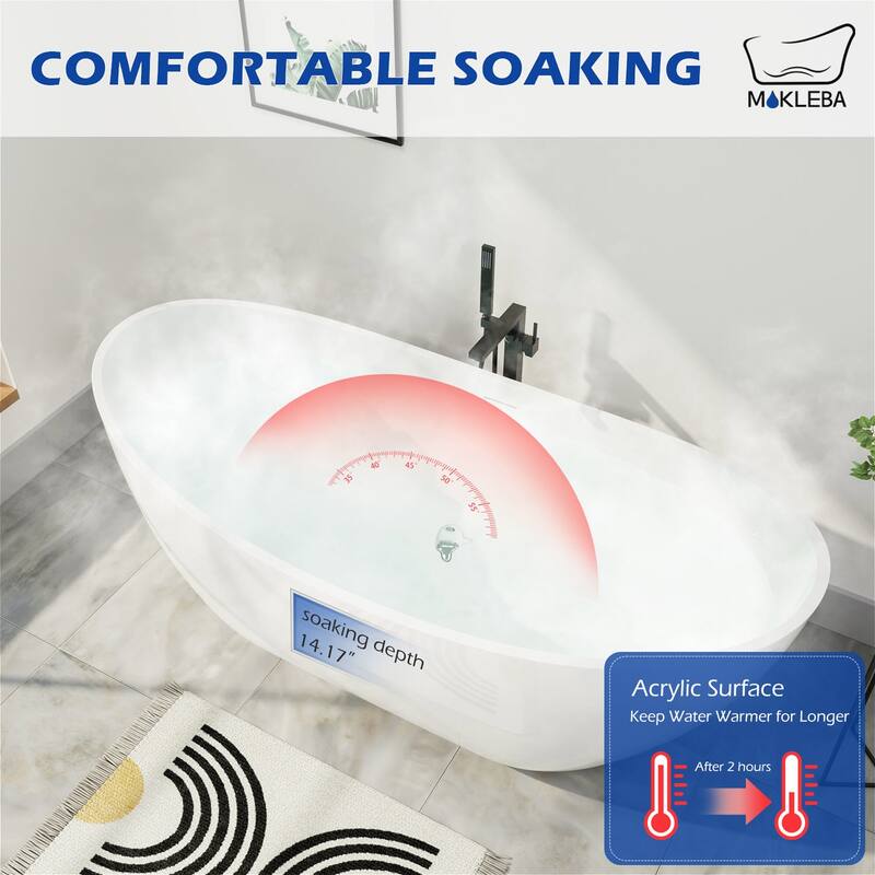 62 in. Acrylic Freestanding Soaking Slipper Bathtub