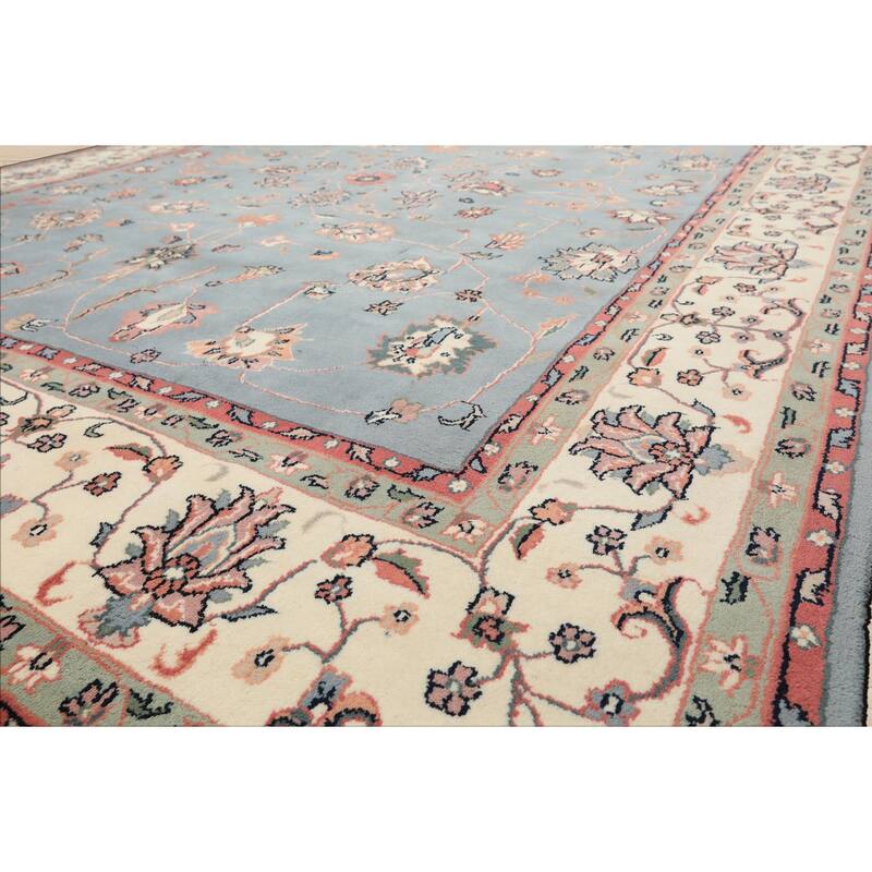 7'10''x10 Hand Knotted Wool Baby Blue Kashaan Traditional Botanical Area Rug - 7' 10'' x 10'