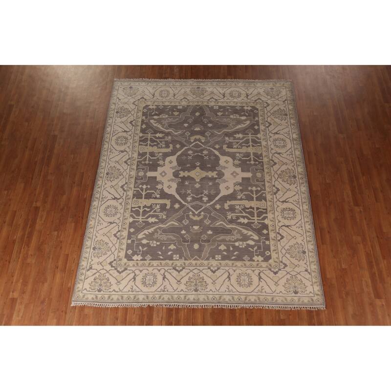 All-Over Floral Oushak Indian Area Rug Handmade Wool Carpet - 8'0"x 9'9"