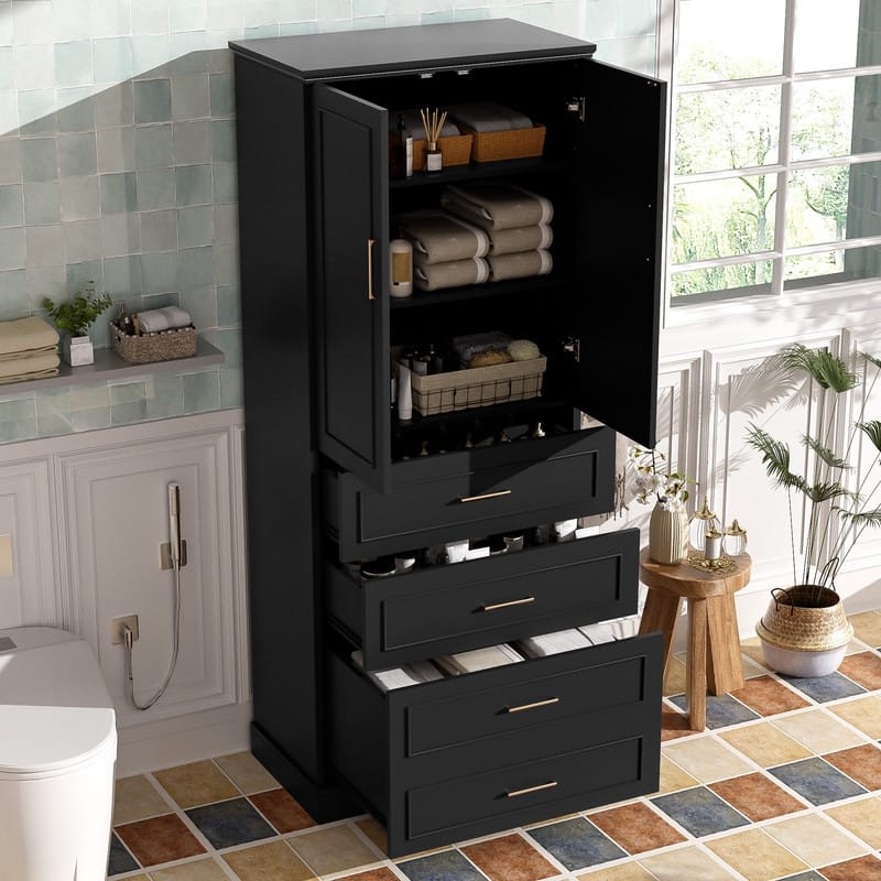 Modern 72.2"H Freestanding Bathroom Cabinet with Adjustable Shelves and Soft-Close Doors for Organized Storage