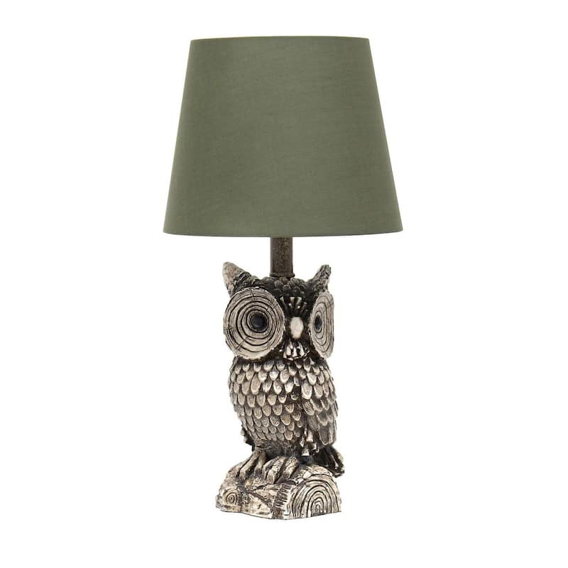 Simple Designs Polyresin Gazing Brown and White Night Owl Novelty Bedside Table Desk Lamp - L: 9.95" x W: 9.95" x H: 19.85"